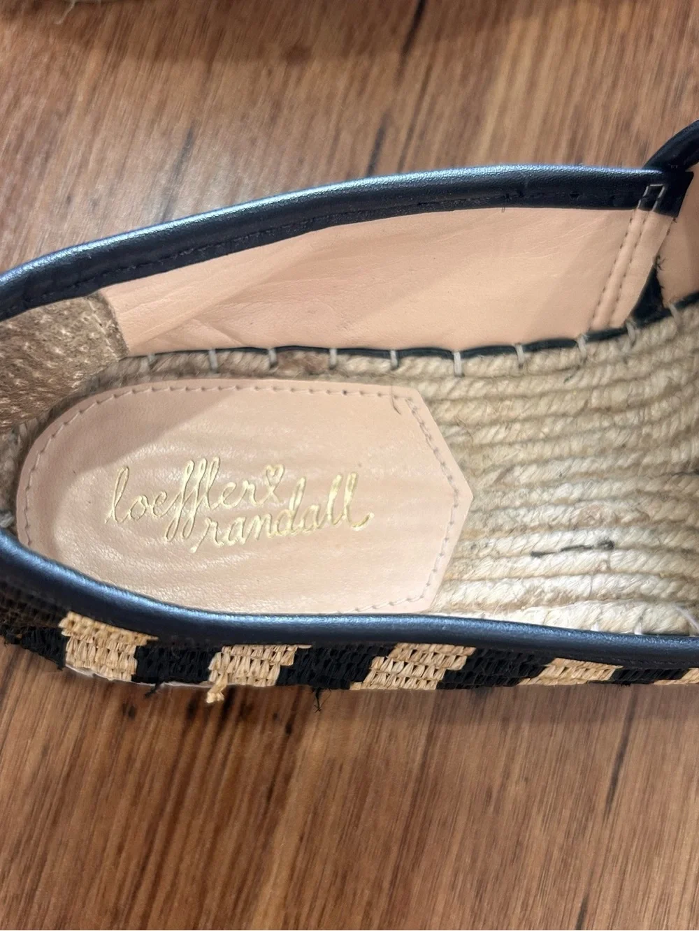 Loeffler Randall Black and Natural Striped Espadrille Flats size 7.5